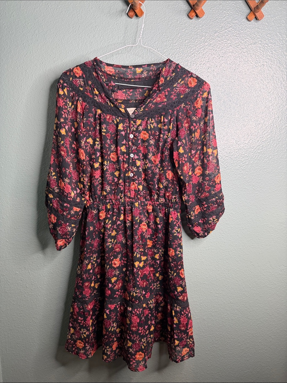 LOFT Black Floral Dress with Pink and Orange Flowers